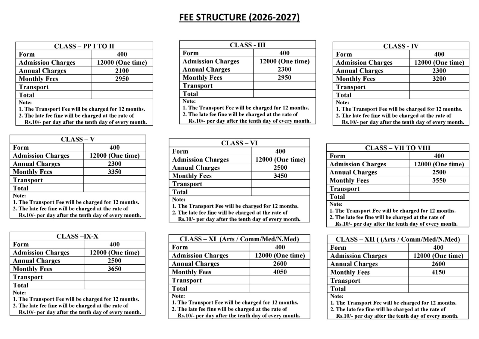 Fee Structure 2026